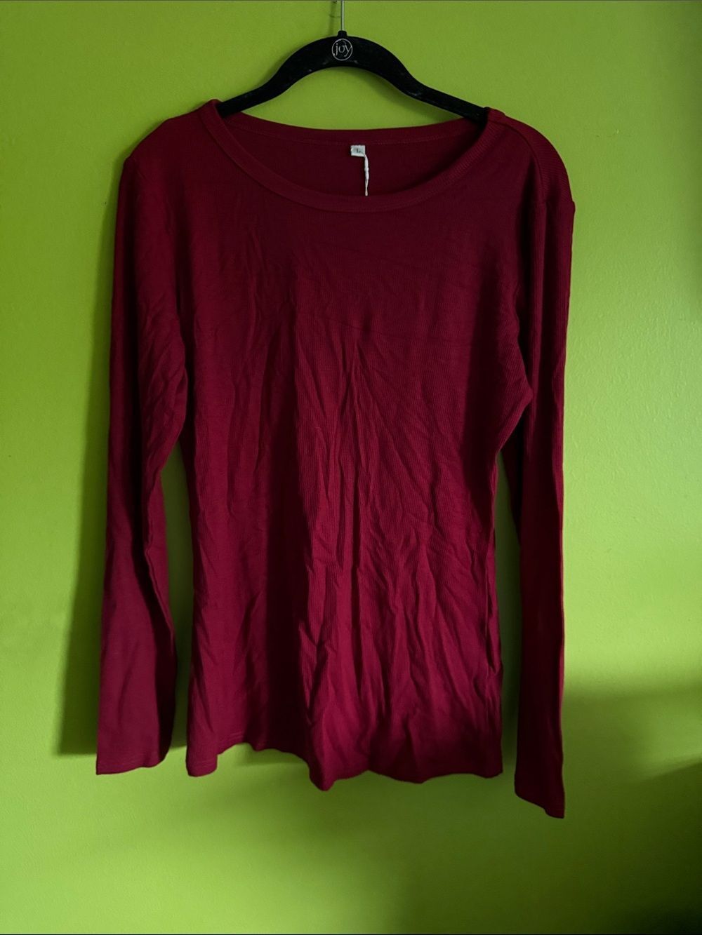 NWT Anrabess Dark Red Stretch Ribbed Crew Neck Long Sleeve Top Shirt Size L